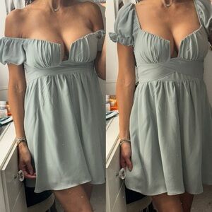 Hello Molly Off-Shoulder Mini Dress in Light Blue